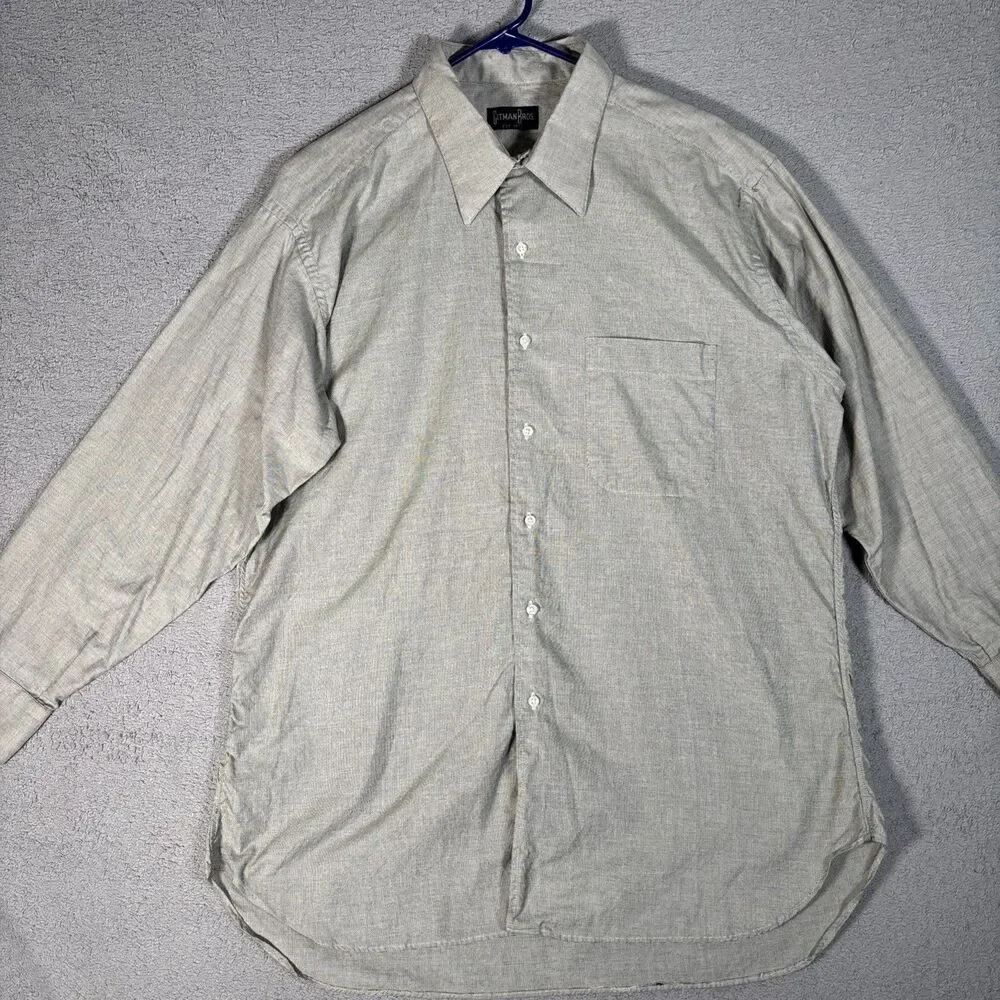 Gitman Brothers Shirt Men's Size 17 33 Button Up‎ Gray Check Plaid Made in USA